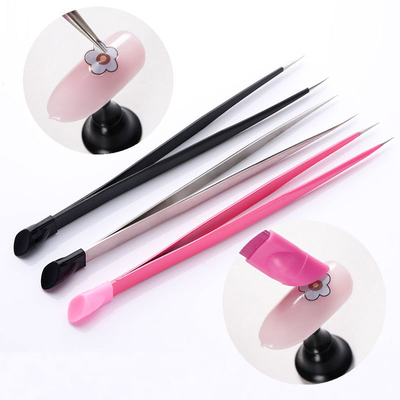 2 Heads Nail Care Tools Light Weight Tweezers With Silicone Pressing Head