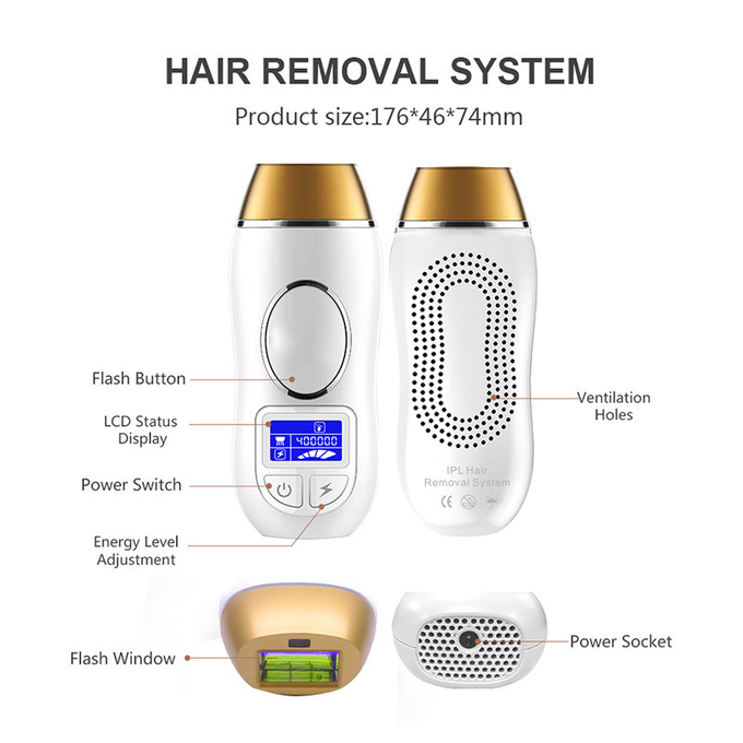 LCD Display Laser Hair Removal Machine Size 176 * 46 * 74mm Acne Treatment